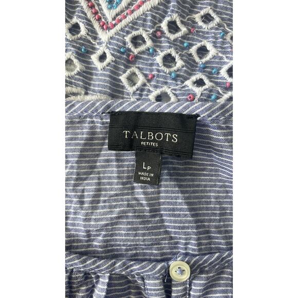 Talbots Large Petite Lp Beaded Sleeveless July 4th Embellished Floral Beach Blue - Picture 9 of 13